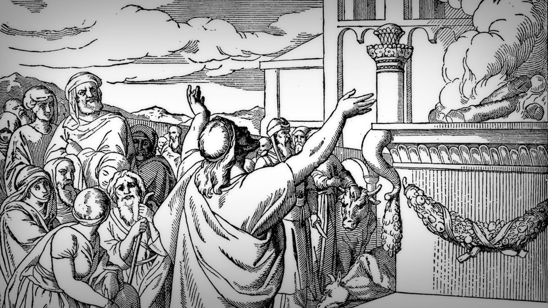Solomon prays at the dedication of his temple